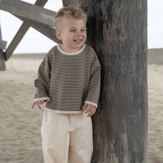 Lightweight Brown Sweater With Cream Stripe