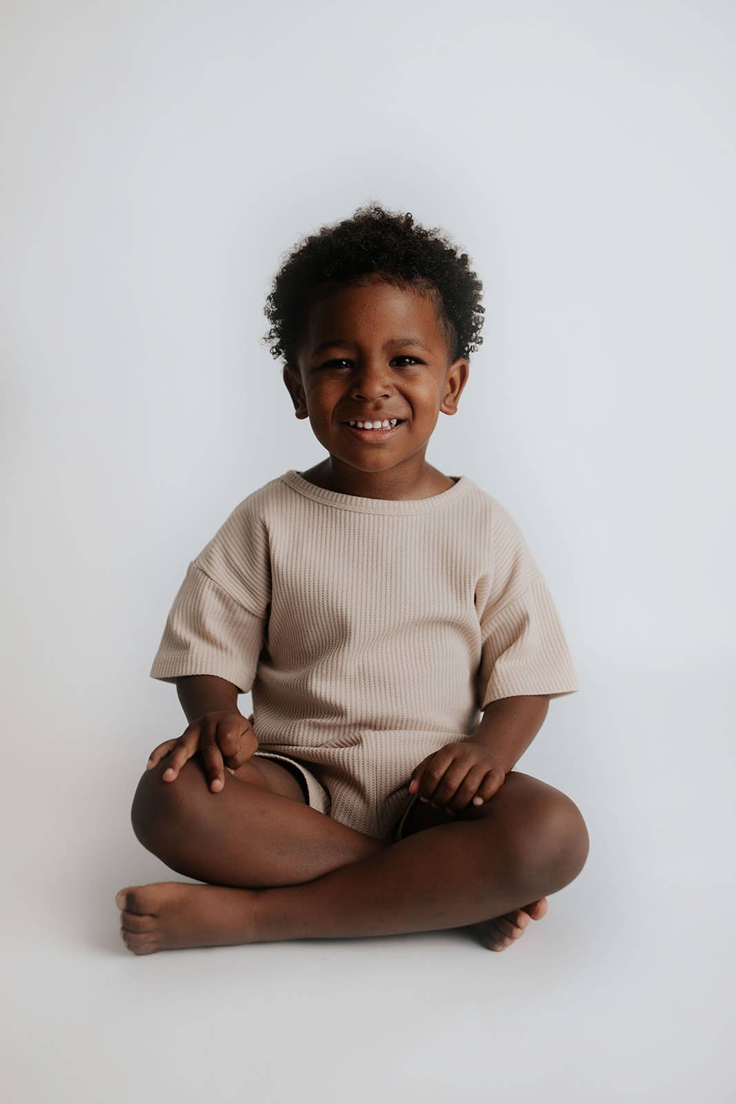 Tan Summer Waffle Toddler Top & Bottom Set: No Bow