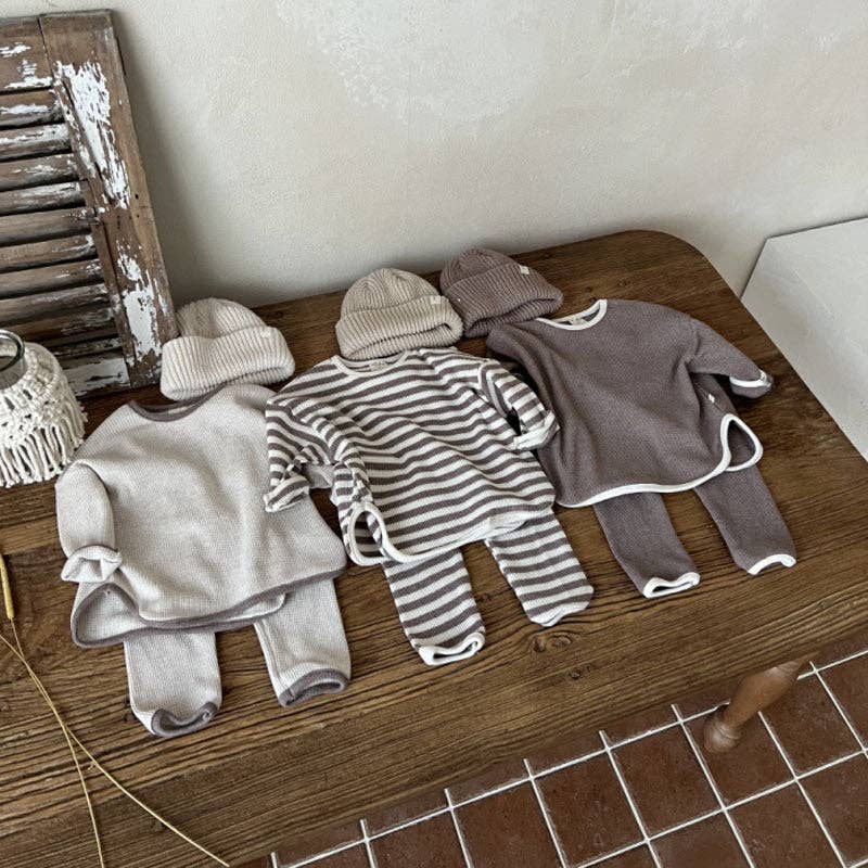 Waffle Knitted Set: Brown