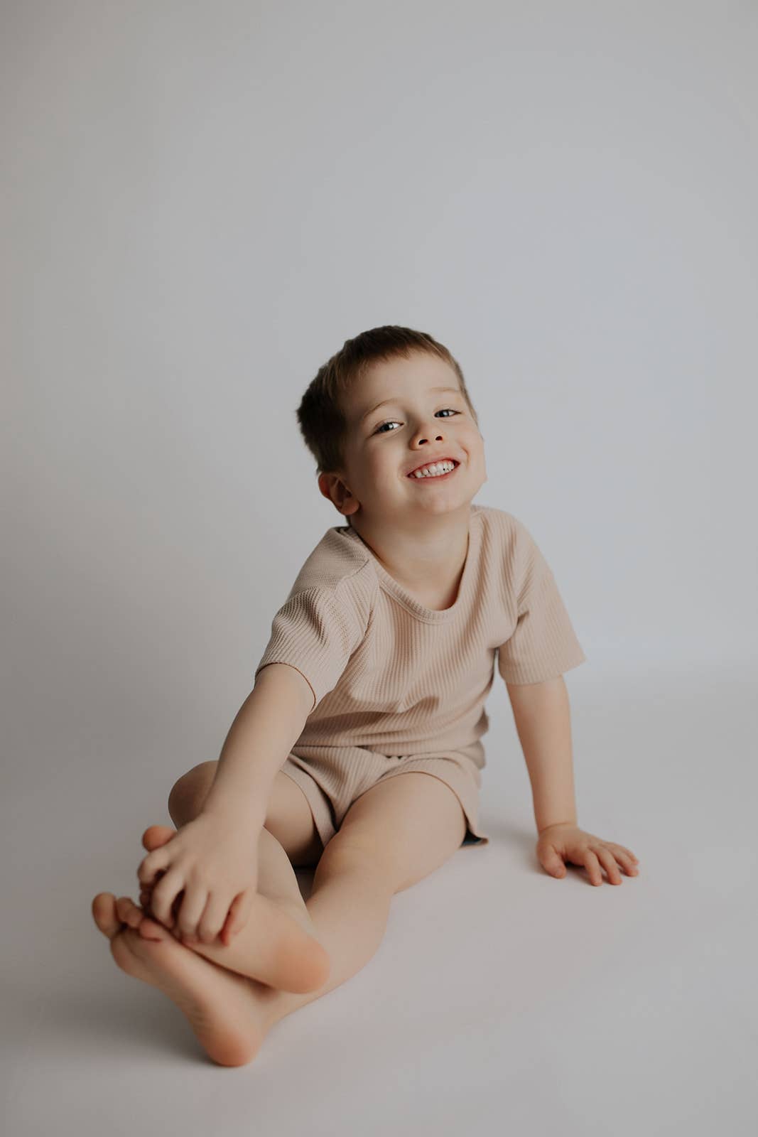Tan Summer Waffle Toddler Top & Bottom Set: No Bow