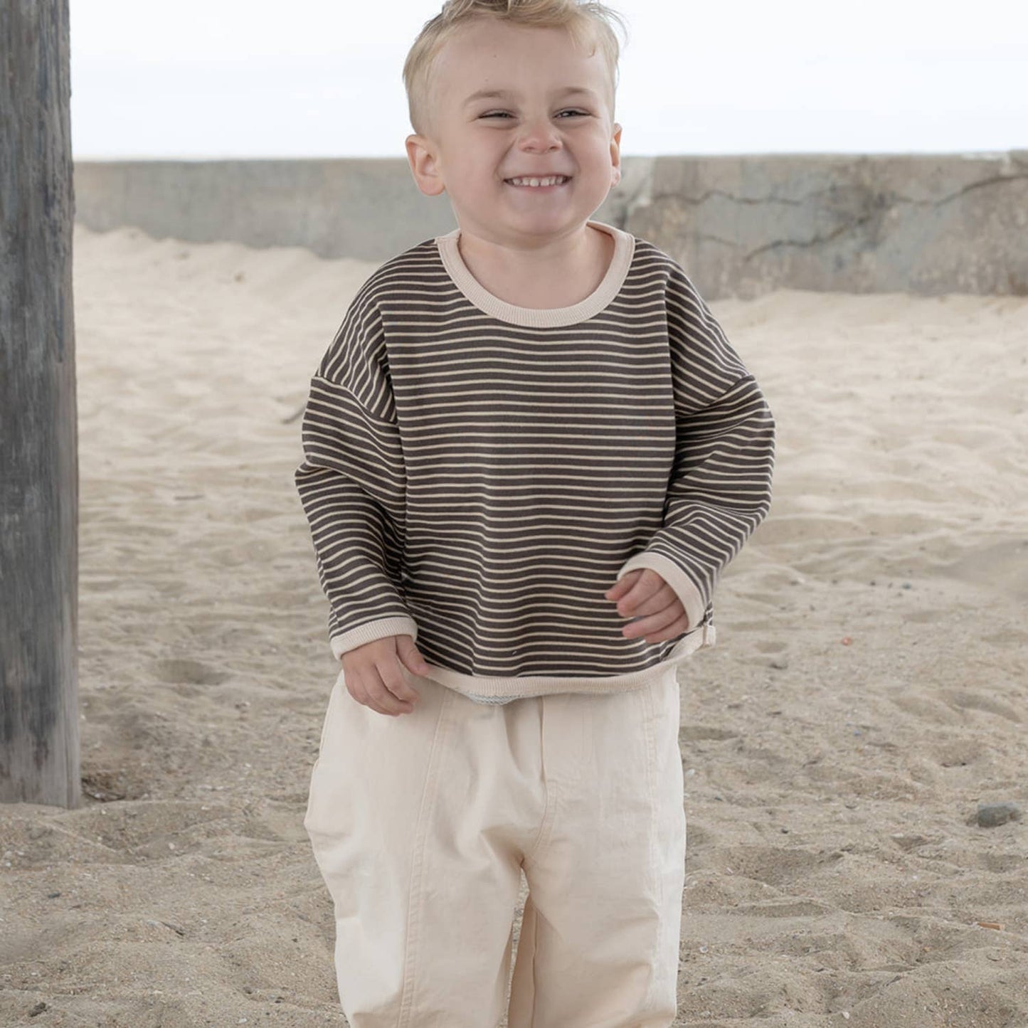 Lightweight Brown Sweater With Cream Stripe