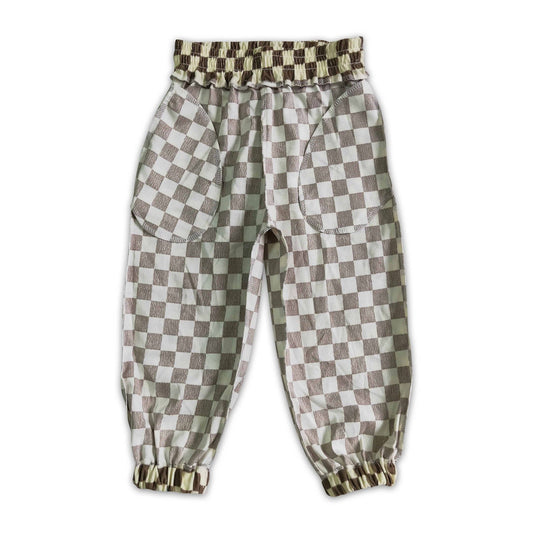 Plaid drawstring cotton pants: Khaki & Brown