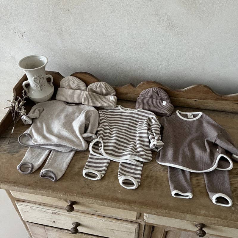Waffle Knitted Set: Brown