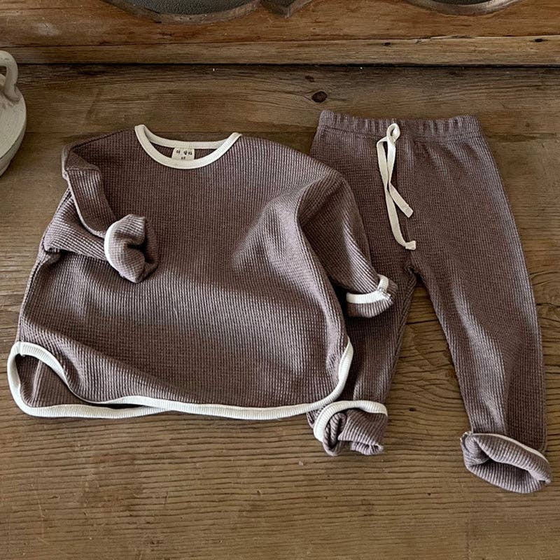 Waffle Knitted Set: Brown