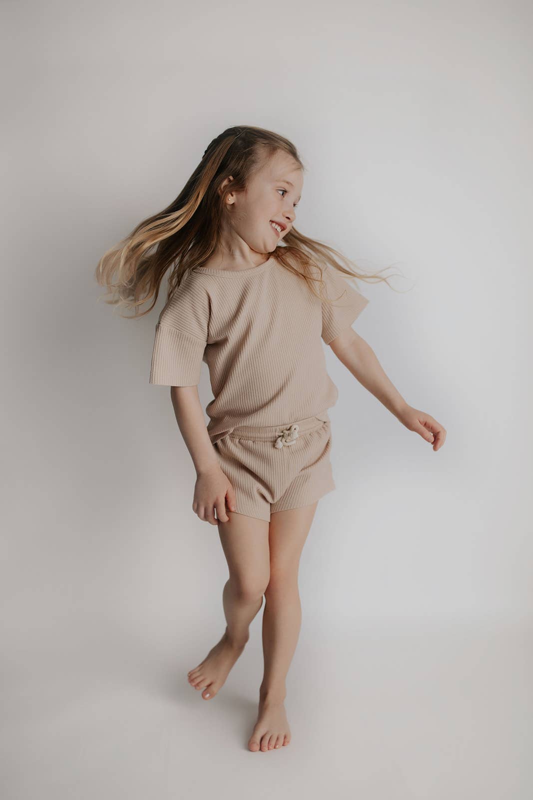 Tan Summer Waffle Toddler Top & Bottom Set: No Bow