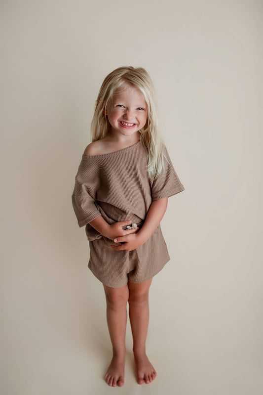 Cocoa Sands Neutral Summer Waffle Toddler Top & Bottom Set: No Bow