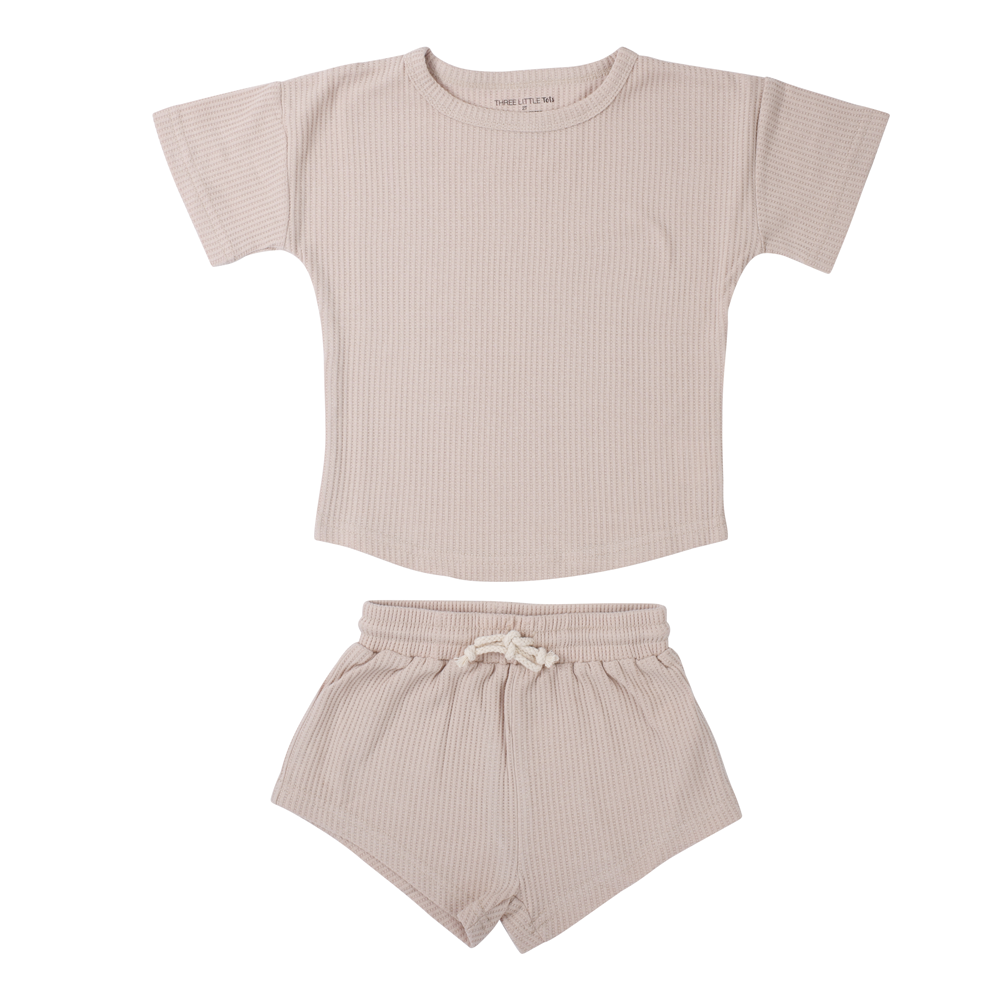 Tan Summer Waffle Toddler Top & Bottom Set: No Bow