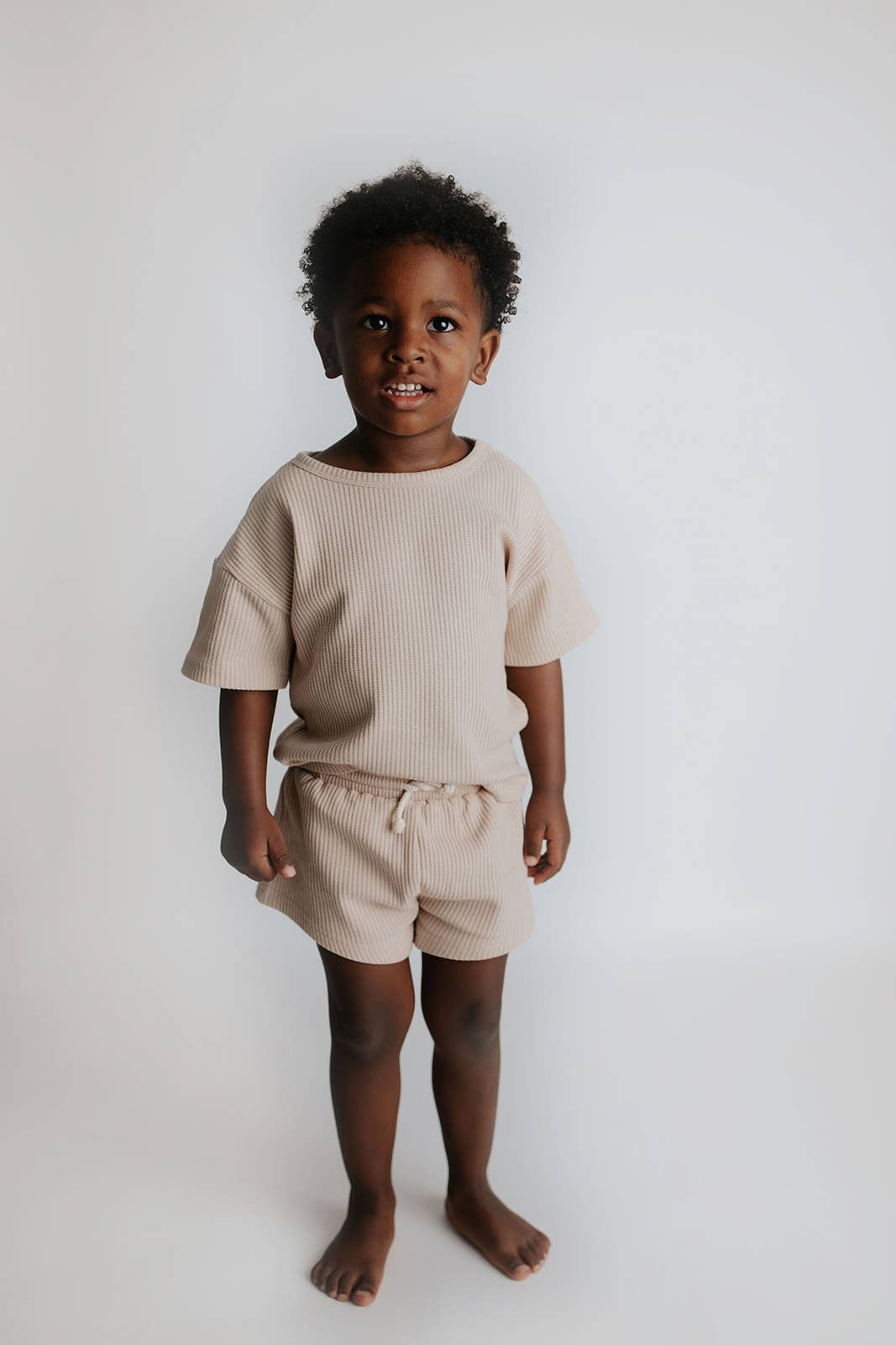 Tan Summer Waffle Toddler Top & Bottom Set: No Bow