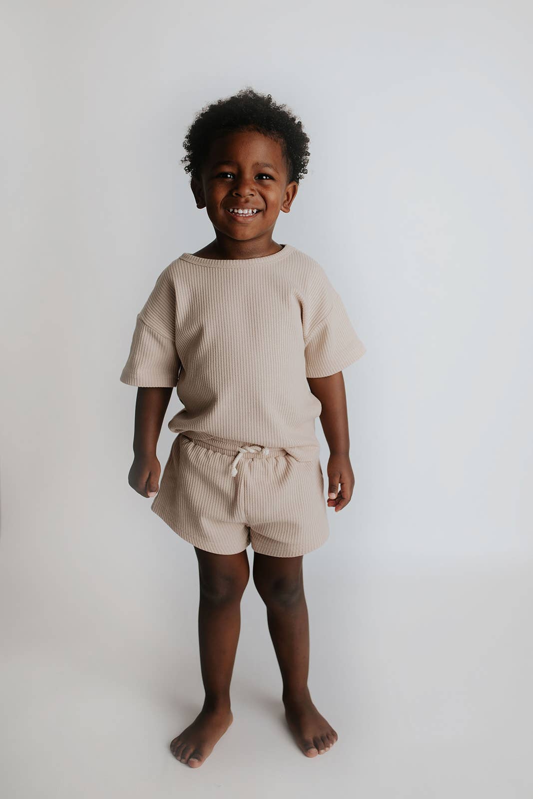 Tan Summer Waffle Toddler Top & Bottom Set: No Bow