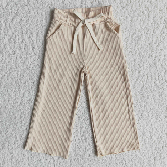 Stripe cotton elastic waistband pants: Khaki