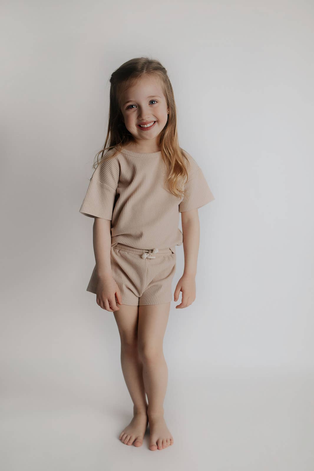 Tan Summer Waffle Toddler Top & Bottom Set: No Bow