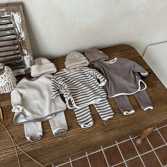 Waffle Knitted Set: Brown