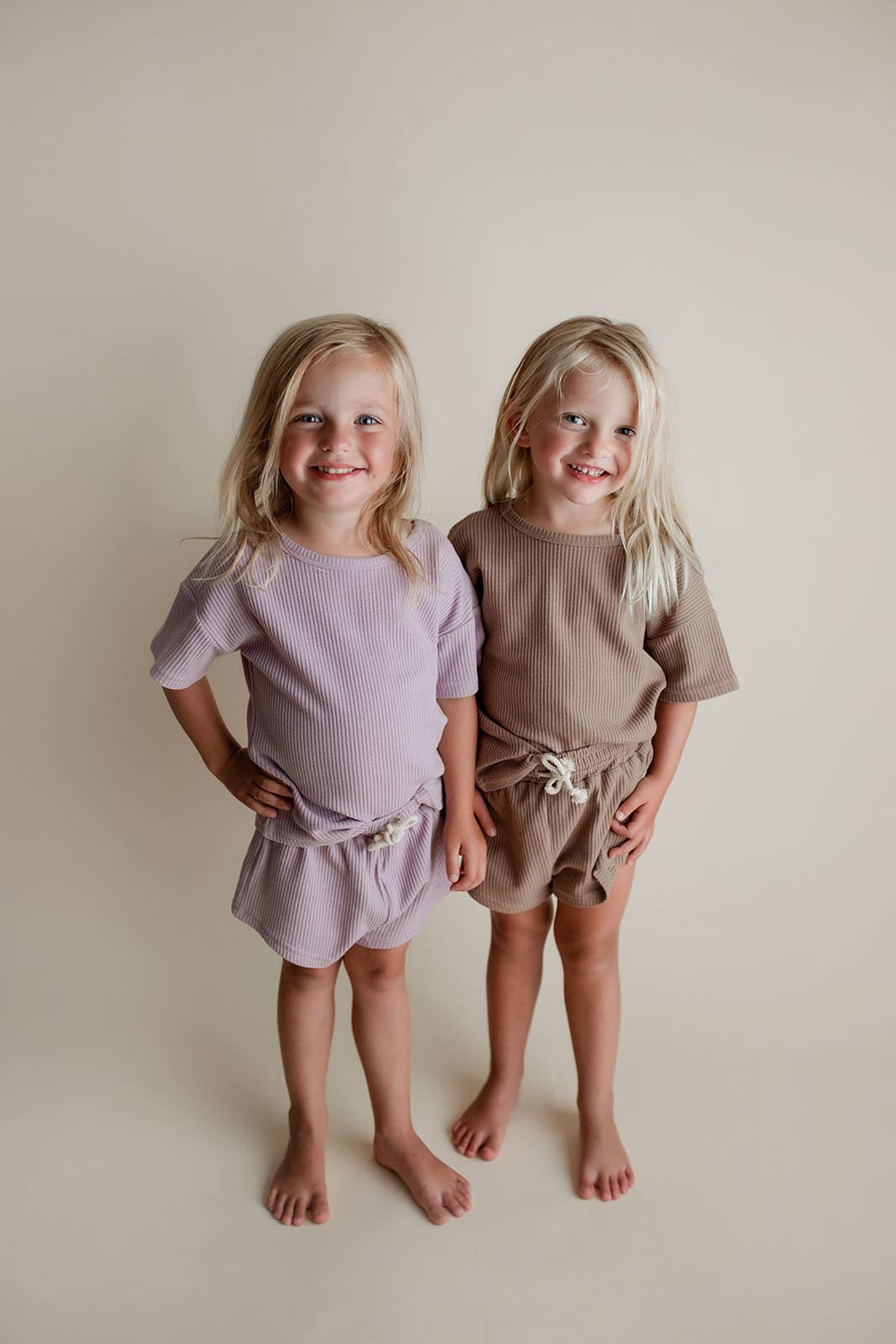 Cocoa Sands Neutral Summer Waffle Toddler Top & Bottom Set: No Bow