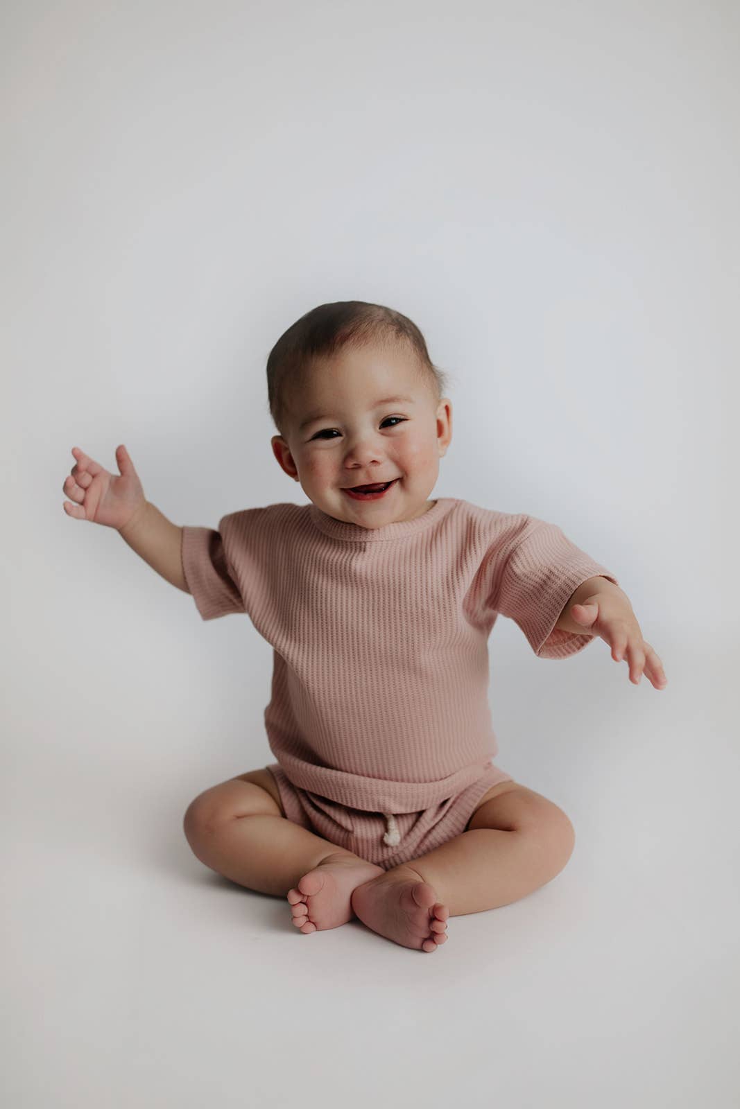 Rose Pink Summer Waffle Toddler Top & Bottom Set: Bow INCLUDED