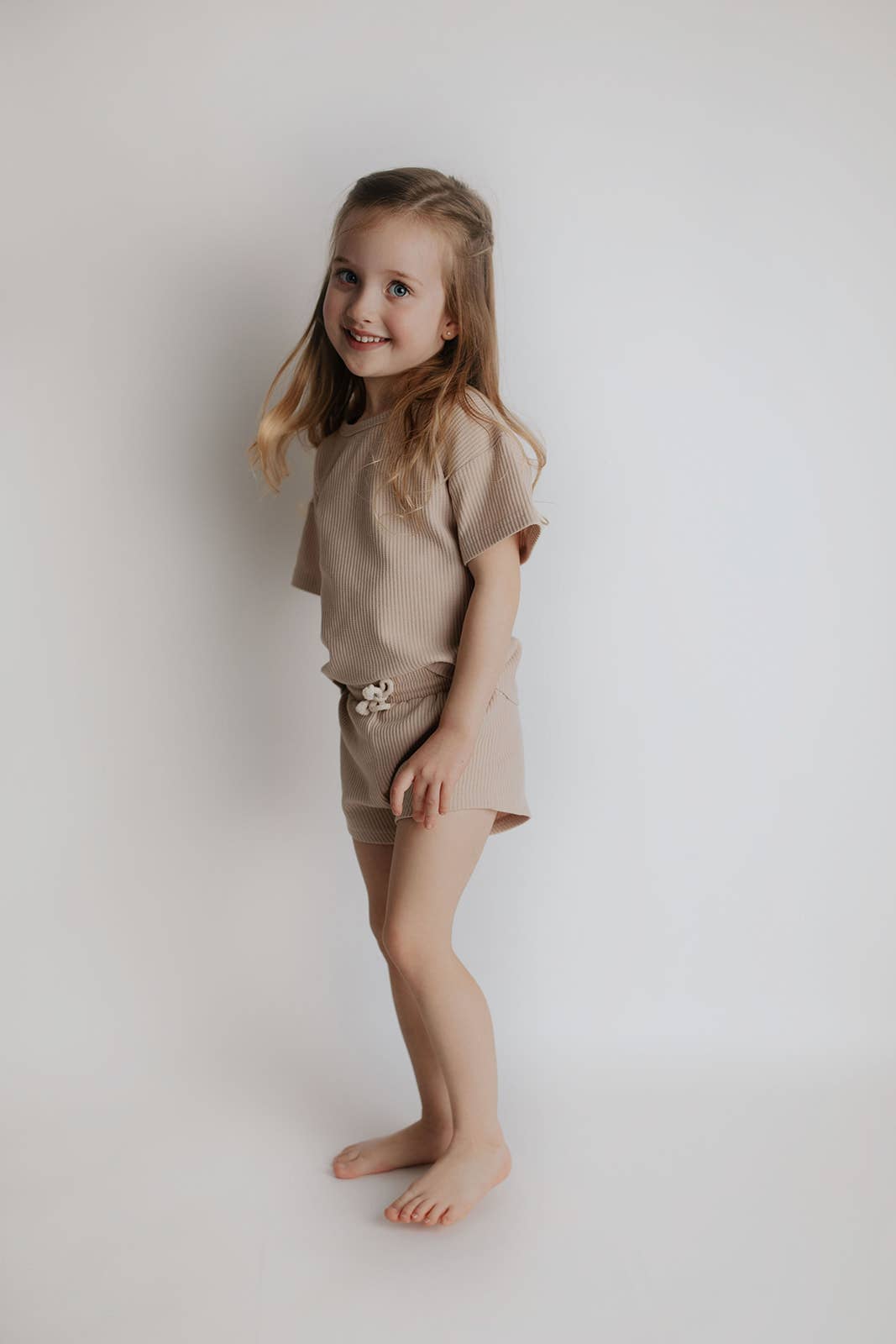 Tan Summer Waffle Toddler Top & Bottom Set: No Bow