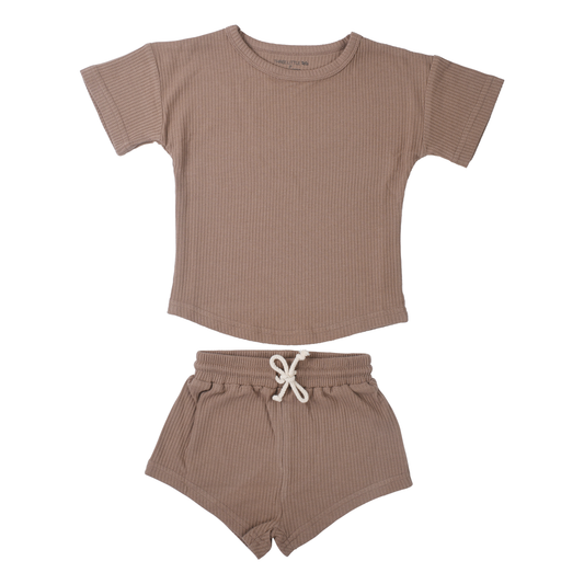 Cocoa Sands Neutral Summer Waffle Toddler Top & Bottom Set: No Bow