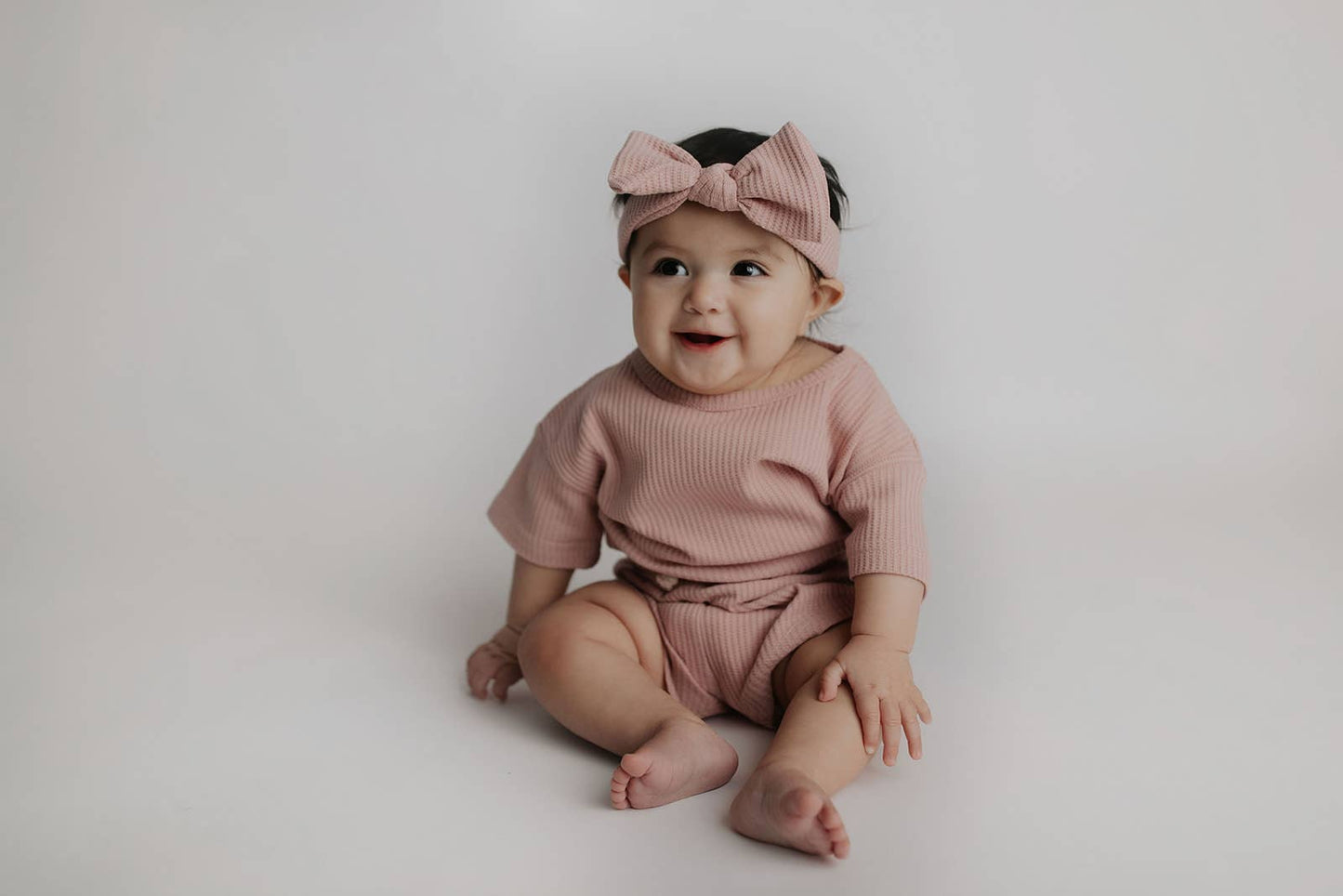 Rose Pink Summer Waffle Toddler Top & Bottom Set: Bow INCLUDED