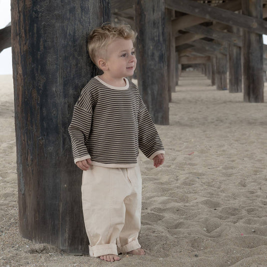 Lightweight Brown Sweater With Cream Stripe