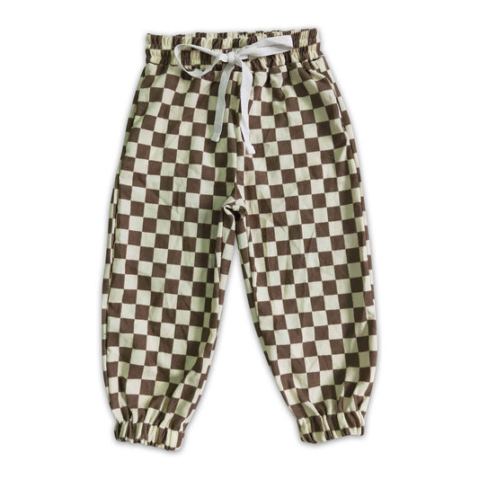 Plaid drawstring cotton pants: Khaki & Brown